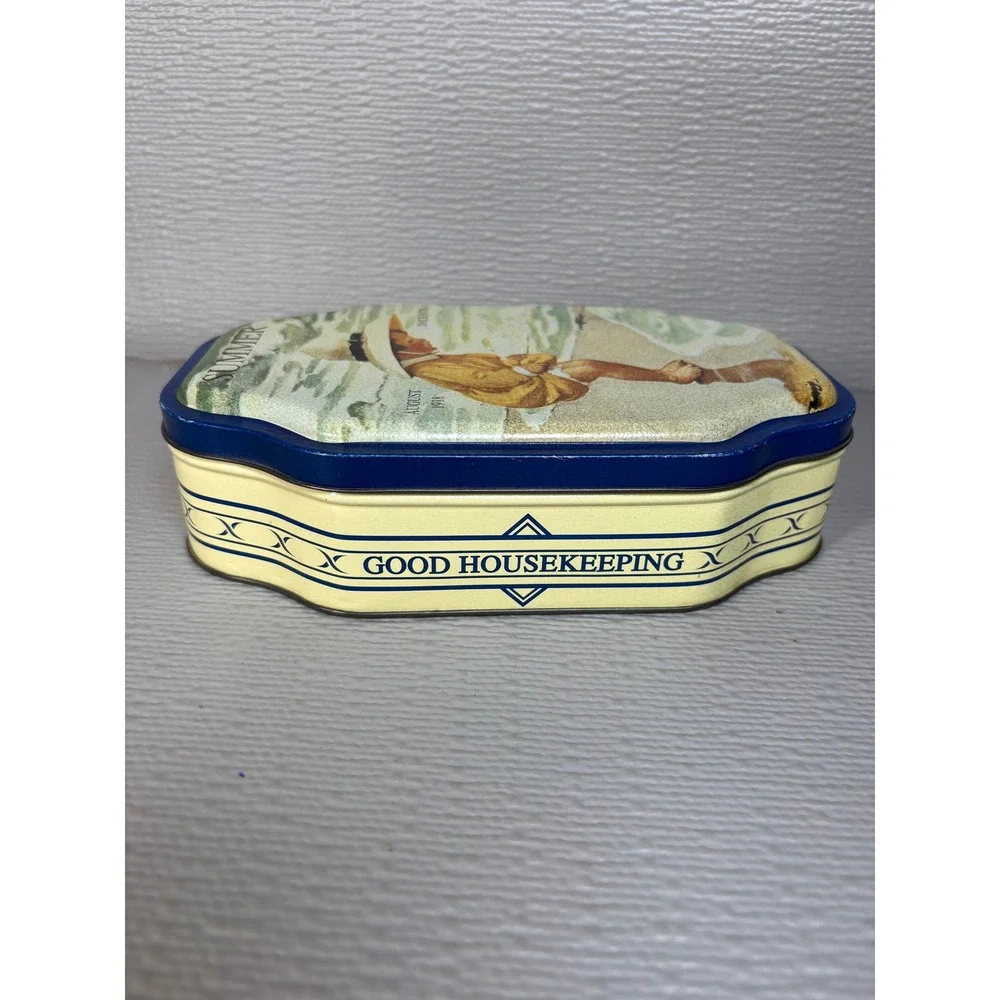 Good Housekeeping Vintage Tin August 1918 Summer Cover Art Scalloped Metal Box